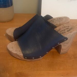 Kork-Ease Black Leather and Wood Slide Heels